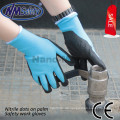 NMSAFETY 15 g Nylon Spandex Liner Nitril gepunktete Handschuhe mit Schaum Nitril beschichtete Handschuhe